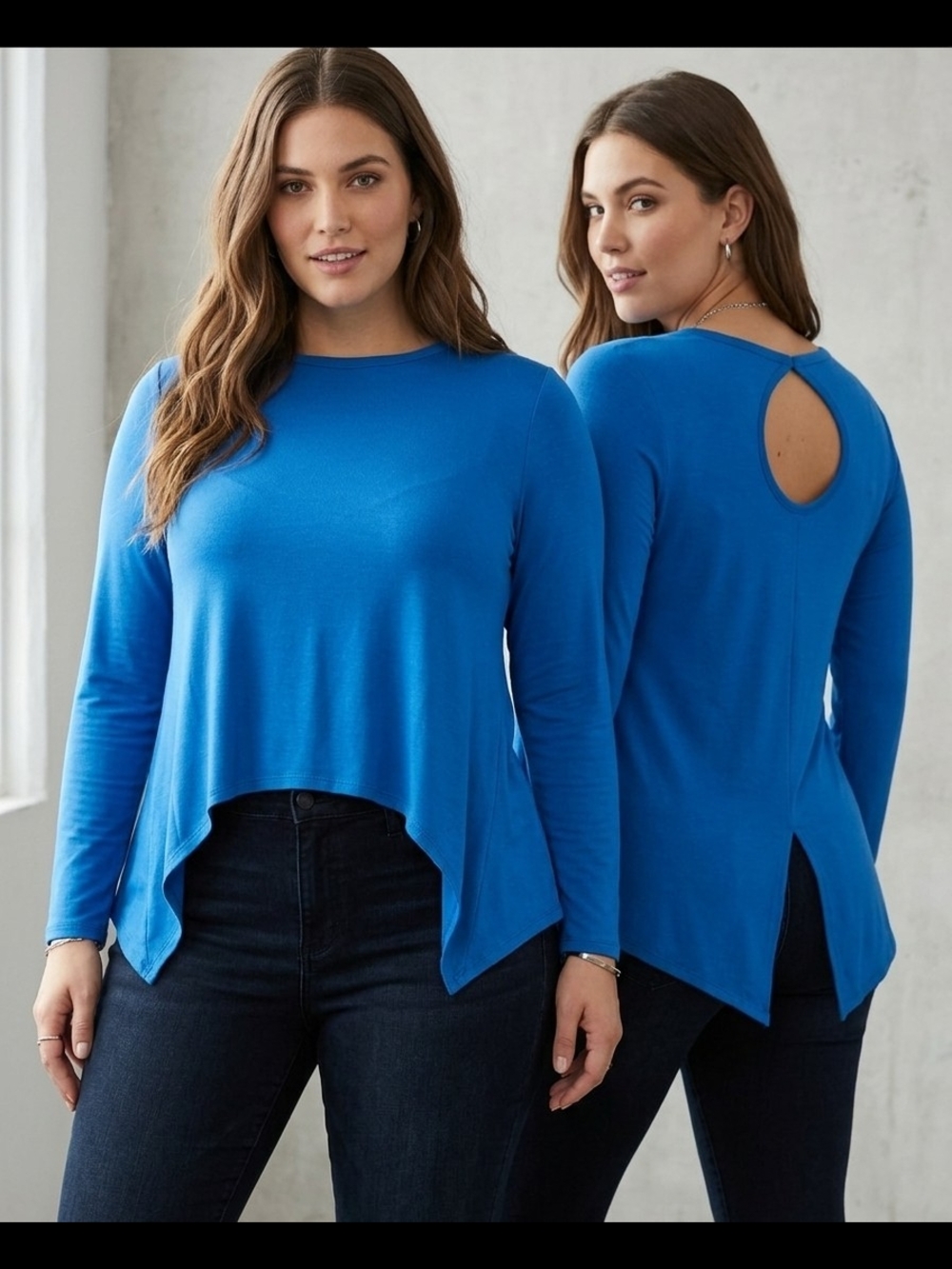 Fashion to Figure Cutout Back High-Low Tunic Top Size XL 0 Royal Cobalt Blue
